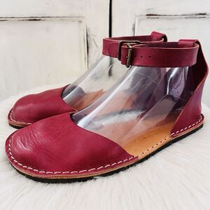 Women's Burgundy Flats with Ankle Strap